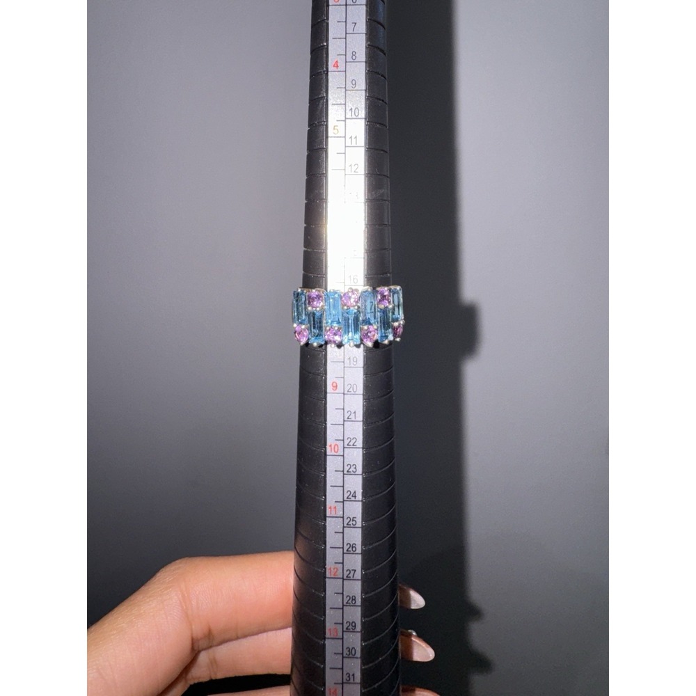 Sterling Silver  925 Simulated Blue‎ & Purple  Ring  Size 8 Topaz & Amethyst - Picture 4 of 14